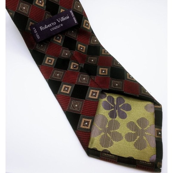 Men's Tie Roberto Villini Couture Multi-Color Geometric Diamond Print 100% Silk - Picture 8 of 12